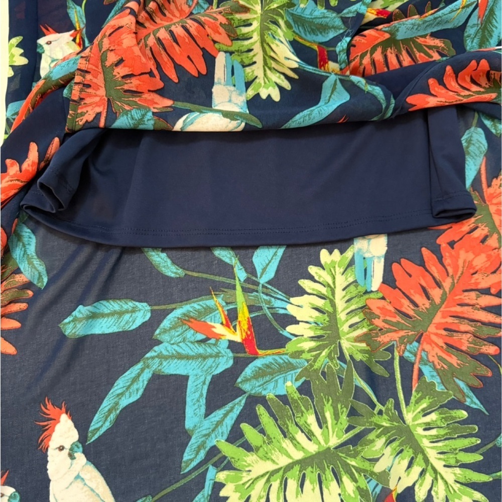C Navy Tropical Midi Dress with Green and Orange Foliage - Picture 8 of 8
